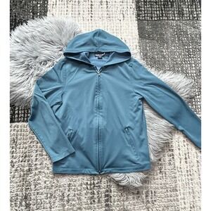 Lands End Direct Merchants WMS Teal Zip Up Hooded Sweatshirt Size Medium (10/12)